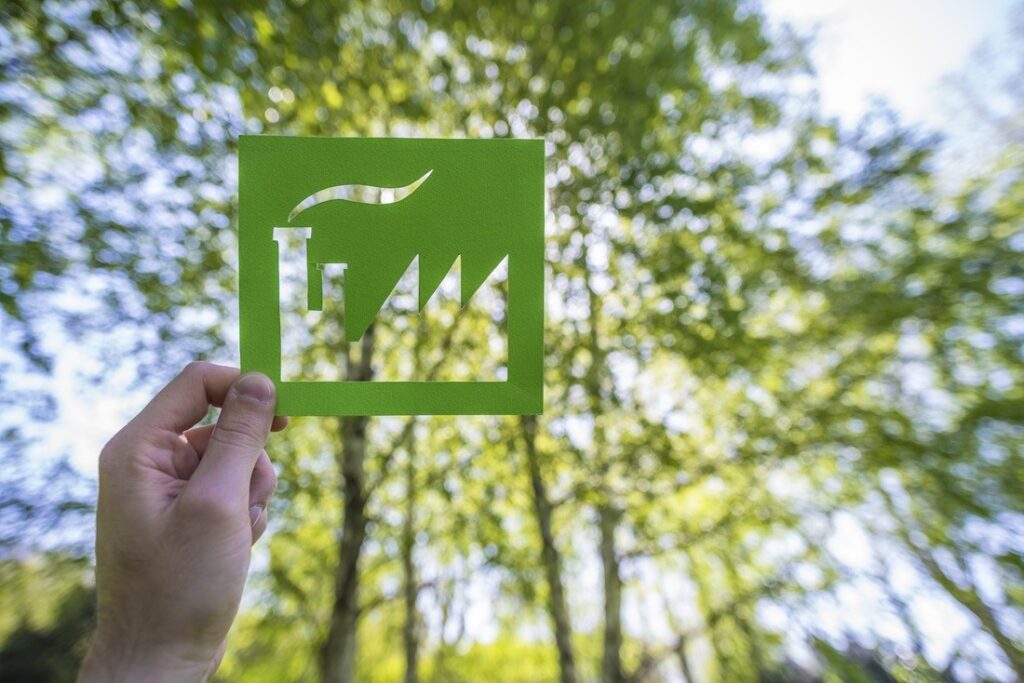 A person holding up a piece of paper with the word 'eco' on it.